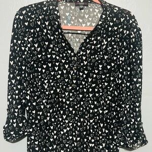 Cocomo Black and White Buttoned Blouse with Mandarin Collar